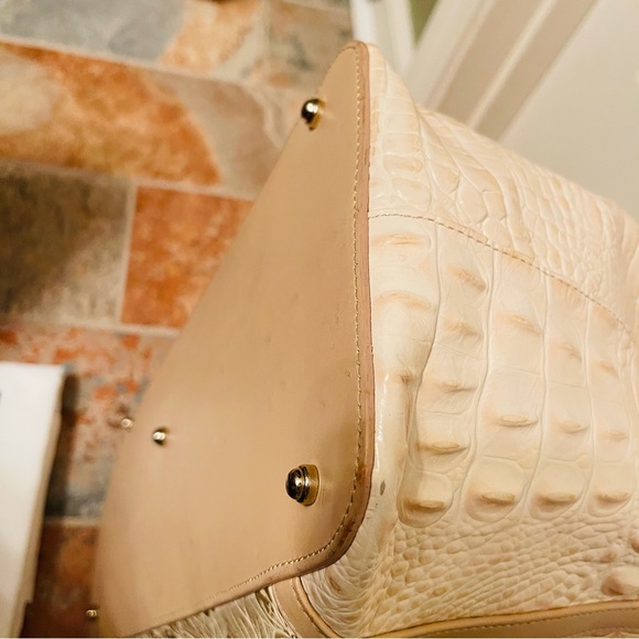 đEXTREMELY RARE! Brahmin Joan Tote Creme Prescott Gold Palms, Leather Handbag - Picture 11 of 16